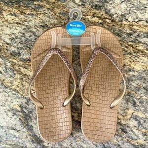 Sun & Sky Glitter Stone Flip Flops NWT
